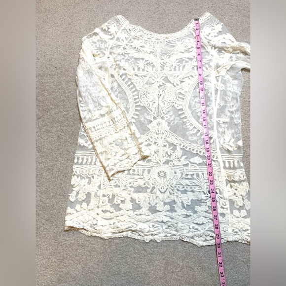 🔥POL Creme Sheer Crochet Victorian Heart Boho Tunic Women Small Medium Cotton - Picture 10 of 10